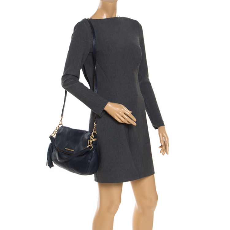 Pre Owned  MICHAEL Michael Kors Navy Blue Leather Bedford Tassle Shoulder Bag