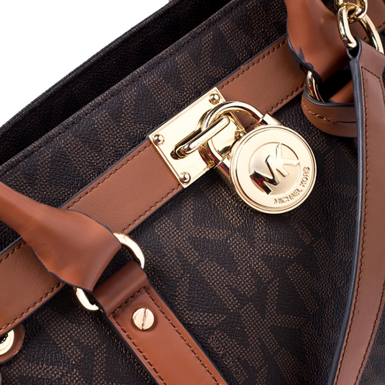 Pre Owned MICHAEL Michael Kors Brown Signature Coated Canvas Hamilton Tote