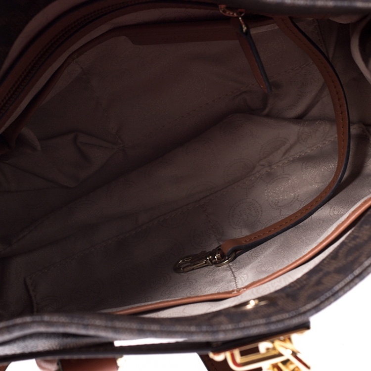Pre Owned MICHAEL Michael Kors Brown Signature Coated Canvas Hamilton Tote