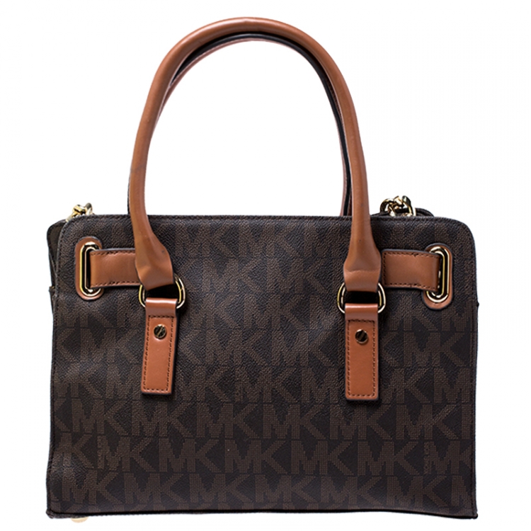 Pre Owned MICHAEL Michael Kors Brown Signature Coated Canvas Hamilton Tote