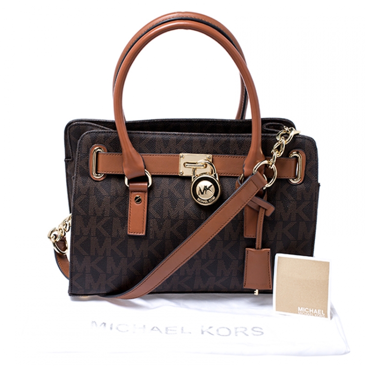Pre Owned MICHAEL Michael Kors Brown Signature Coated Canvas Hamilton Tote