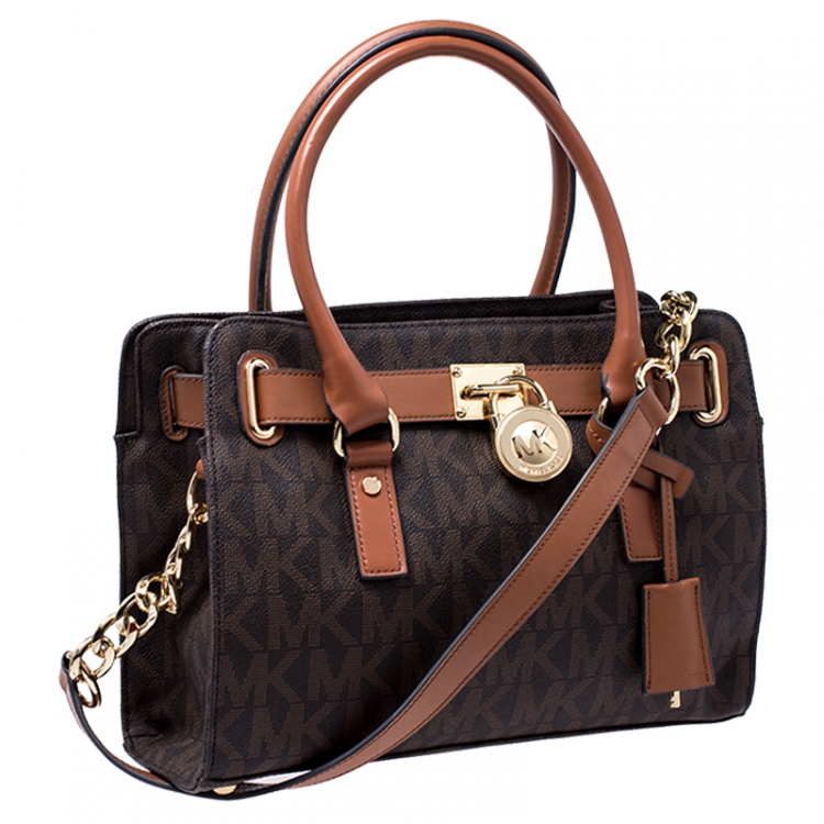 Pre Owned MICHAEL Michael Kors Brown Signature Coated Canvas Hamilton Tote