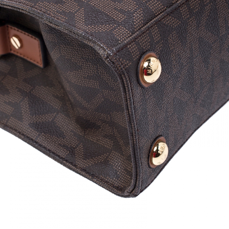 Pre Owned MICHAEL Michael Kors Brown Signature Coated Canvas Hamilton Tote
