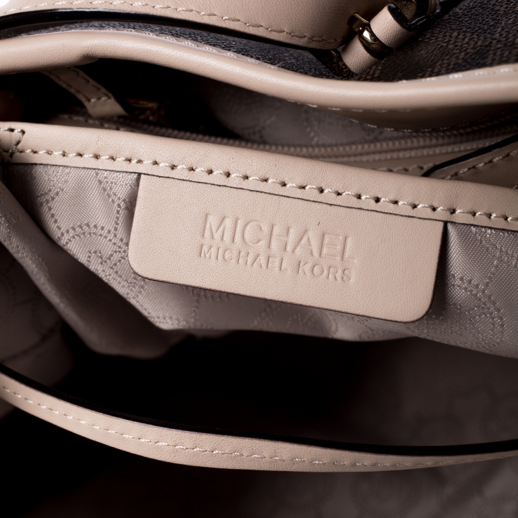 Pre Owned Michael Michael Kors Brown Signature Coated Canvas Jet Set Travel Tote