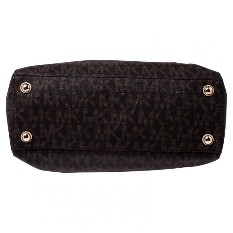 Pre Owned Michael Michael Kors Brown Signature Coated Canvas Jet Set Travel Tote