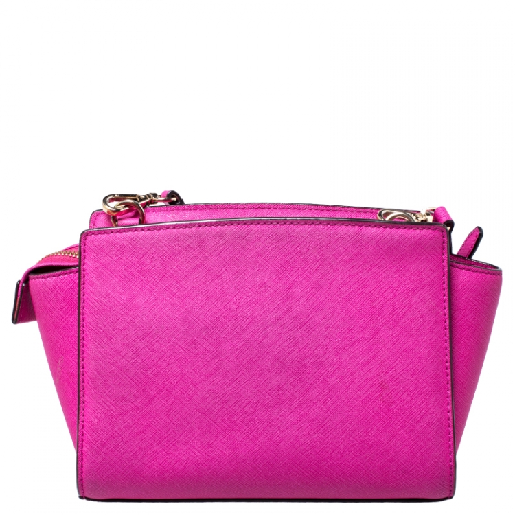 Pre Owned MICHAEL Michael Kors Hot Pink Saffiano Leather Selma Crossbody Bag