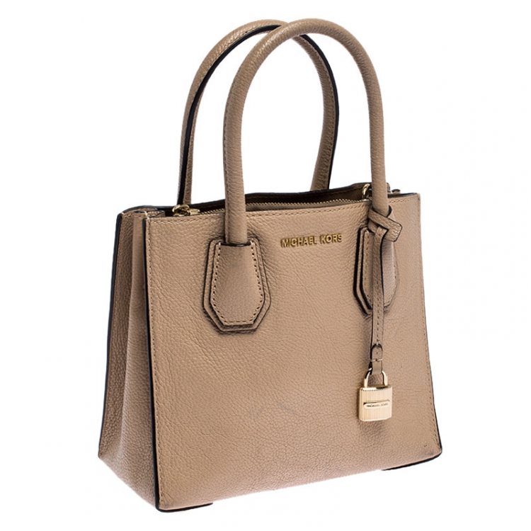 Pre Owned Michael Michael Kors Beige Leather Mini Mercer Tote