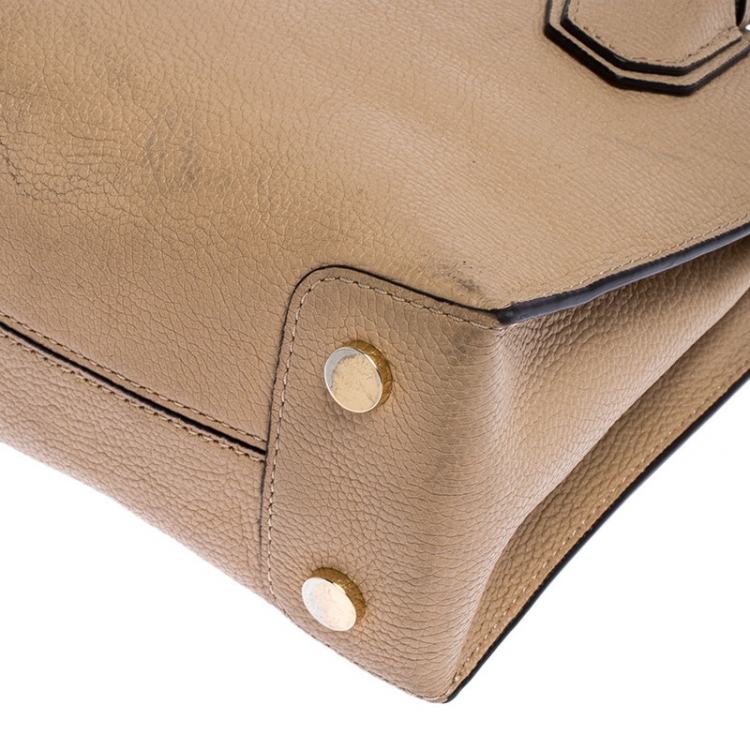 Pre Owned Michael Michael Kors Beige Leather Mini Mercer Tote
