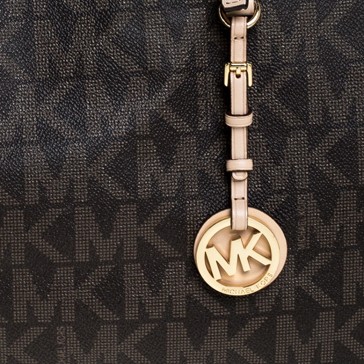 Pre Owned Michael Kors Brown Signature Coated Canvas Jet Set Tote