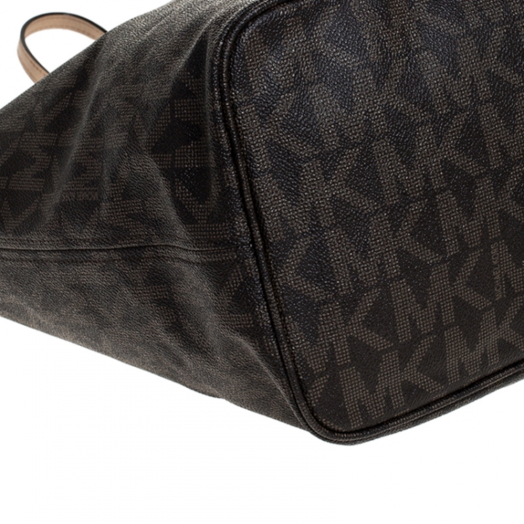 Pre Owned Michael Kors Brown Signature Coated Canvas Jet Set Tote