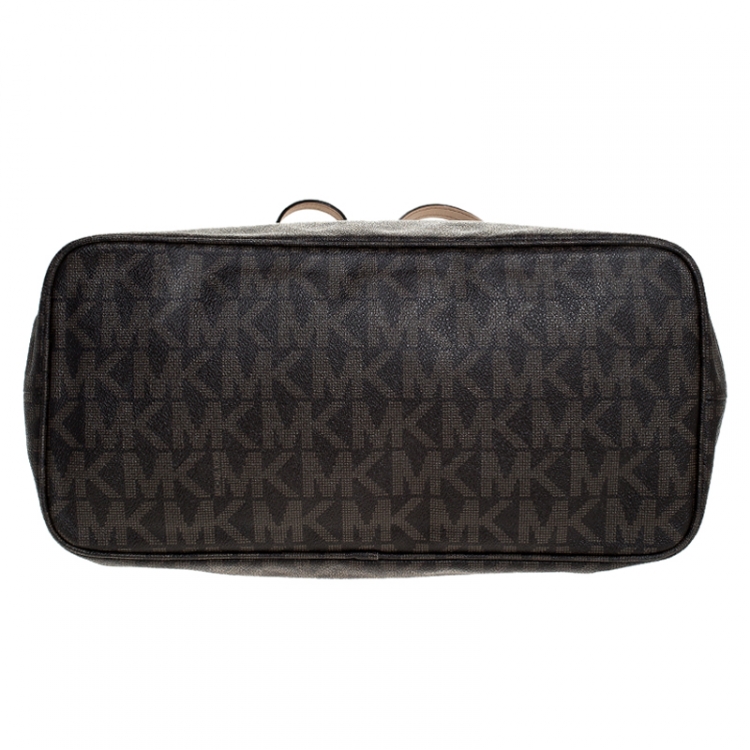 Pre Owned Michael Kors Brown Signature Coated Canvas Jet Set Tote