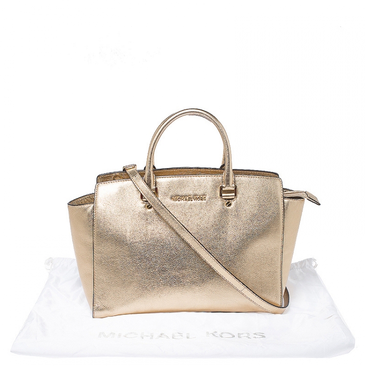 Pre Owned MICHAEL Michael Kors Metallic Gold Leather Large Selma Tote