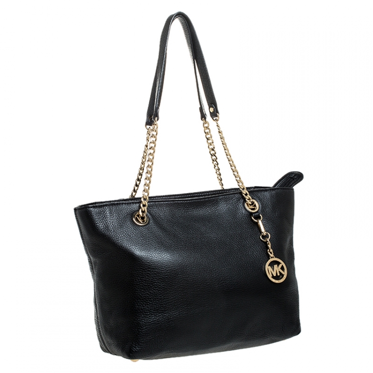 Pre Owned MICHAEL Michael Kors Black Leather Jet Set Chain Tote