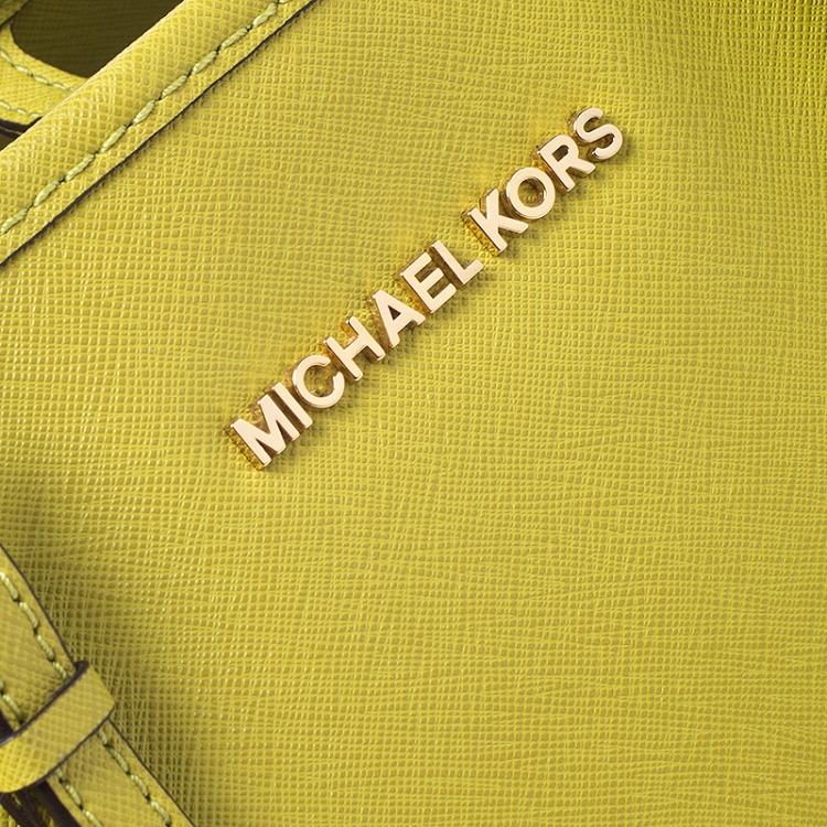 Pre Owned MICHAEL Michael Kors Neon Green Saffiano Leather Small Jet Set Travel Tote