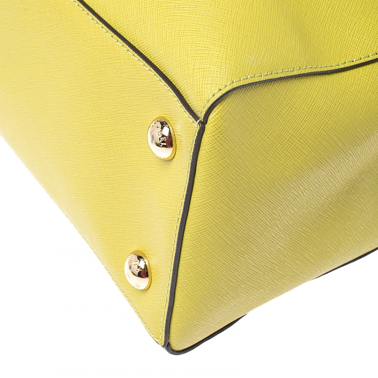 Pre Owned MICHAEL Michael Kors Neon Green Saffiano Leather Small Jet Set Travel Tote