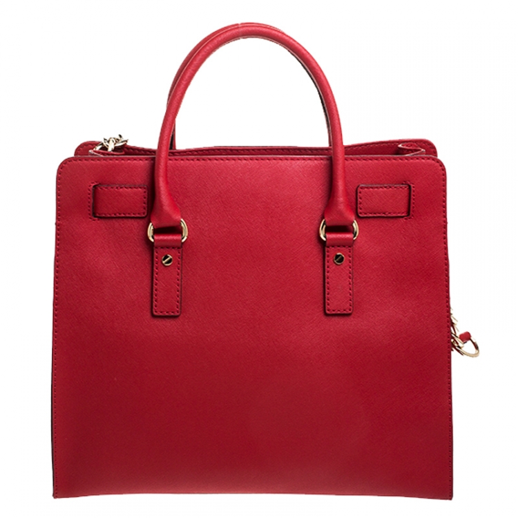Pre Owned MICHAEL Michael Kors Red Saffiano Leather Large Hamilton North South Tote