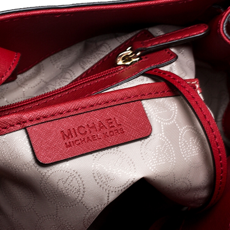 Pre Owned MICHAEL Michael Kors Red Saffiano Leather Large Hamilton North South Tote