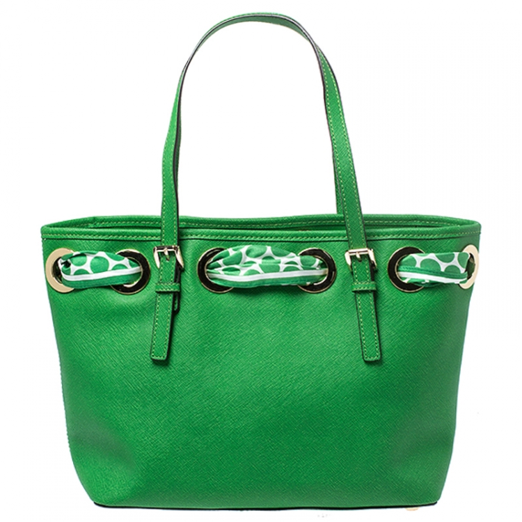 Pre Owned MICHAEL Michel Kors Green Leather Jet Set Scarf Tote
