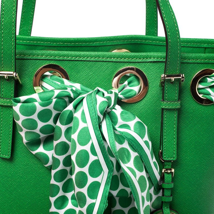 Pre Owned MICHAEL Michel Kors Green Leather Jet Set Scarf Tote