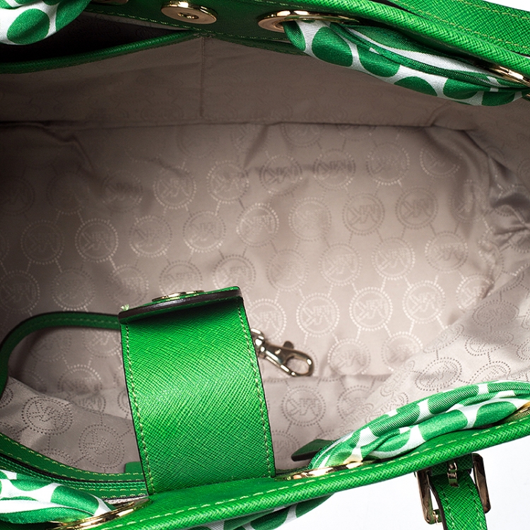 Pre Owned MICHAEL Michel Kors Green Leather Jet Set Scarf Tote