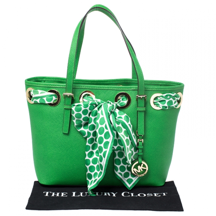 Pre Owned MICHAEL Michel Kors Green Leather Jet Set Scarf Tote