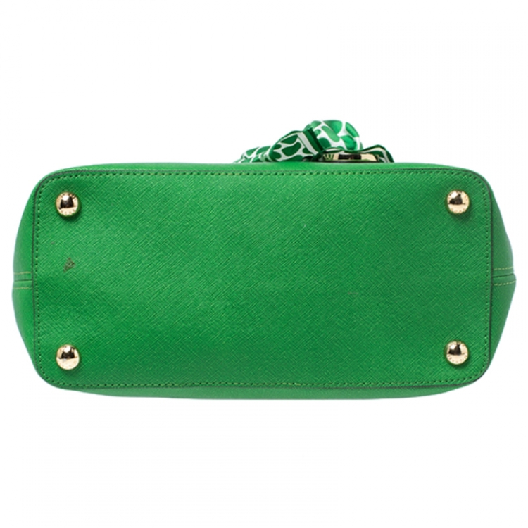 Pre Owned MICHAEL Michel Kors Green Leather Jet Set Scarf Tote
