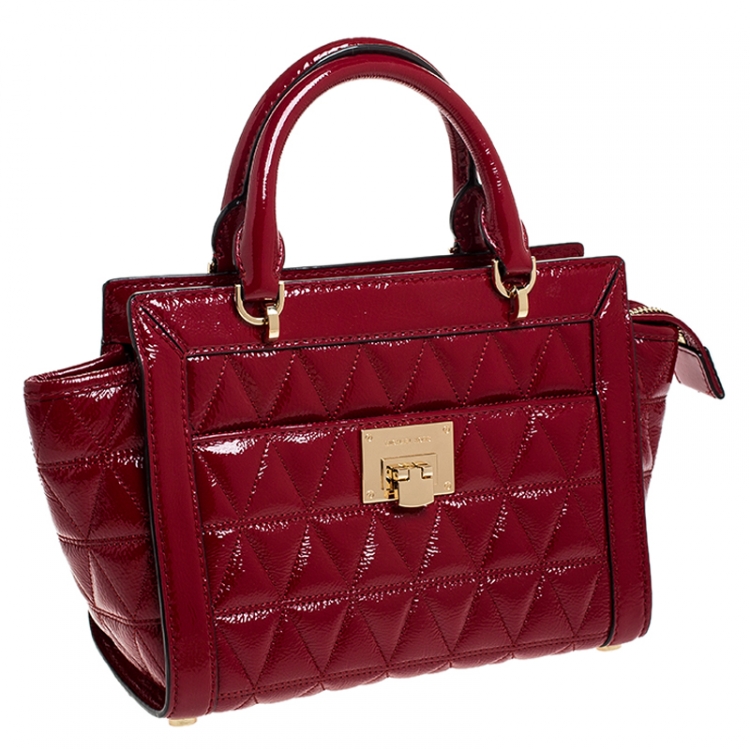 Pre Owned MICHAEL Michael Kors Red Patent Leather Vivianne Satchel