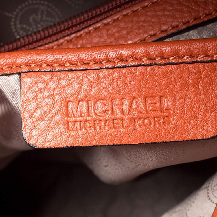 Pre Owned MICHAEL Michael Kors Orange Woven Leather Large Hamilton Tote 