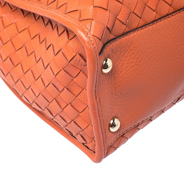 Pre Owned MICHAEL Michael Kors Orange Woven Leather Large Hamilton Tote 