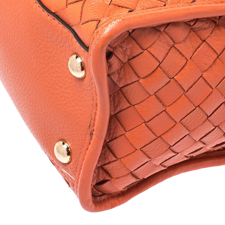 Pre Owned MICHAEL Michael Kors Orange Woven Leather Large Hamilton Tote 
