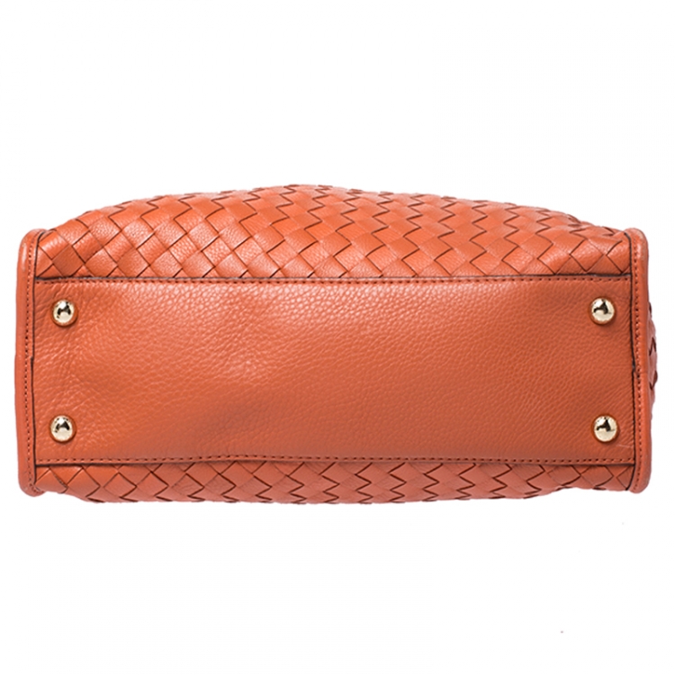 Pre Owned MICHAEL Michael Kors Orange Woven Leather Large Hamilton Tote 