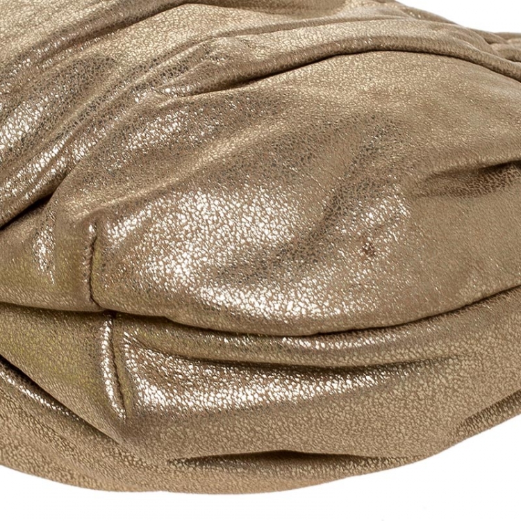 Pre Owned MICHAEL Michael Kors Metallic Gold Pleated Leather Clutch