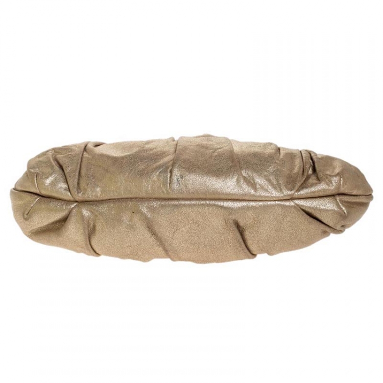 Pre Owned MICHAEL Michael Kors Metallic Gold Pleated Leather Clutch