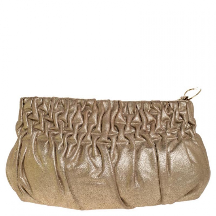 Pre Owned MICHAEL Michael Kors Metallic Gold Pleated Leather Clutch