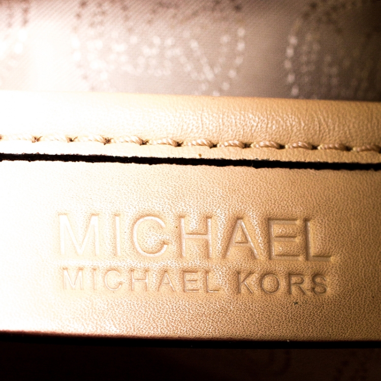 Pre Owned MICHAEL Michael Kors Beige Signature Coated Canvas Large Jet Set Tote