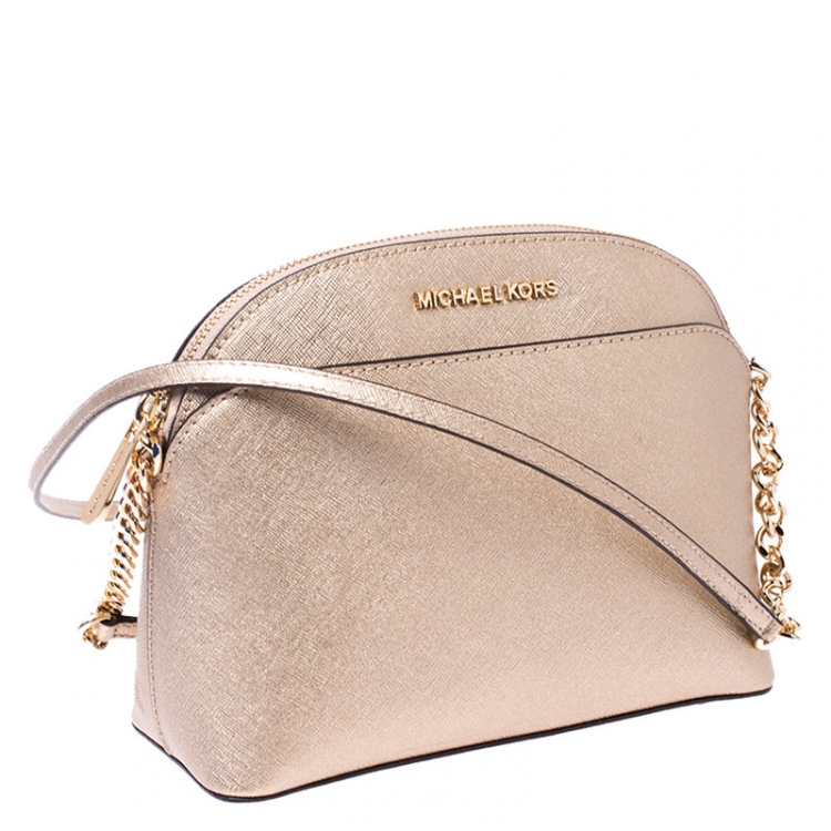 Pre Owned MICHAEL Michael Kors Gold Leather Emmy Crossbody Bag