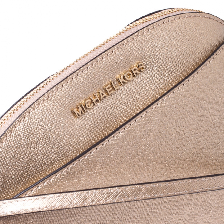 Pre Owned MICHAEL Michael Kors Gold Leather Emmy Crossbody Bag