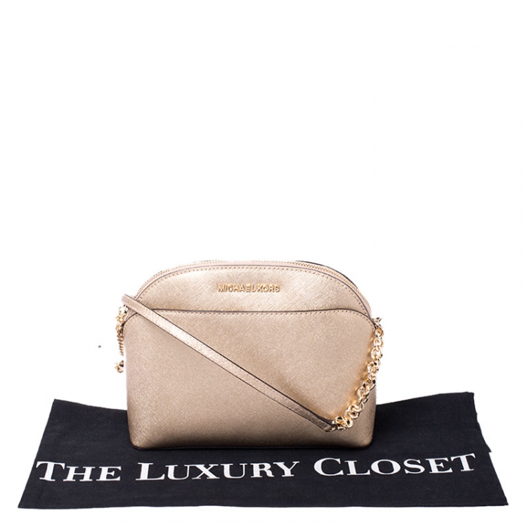 Pre Owned MICHAEL Michael Kors Gold Leather Emmy Crossbody Bag