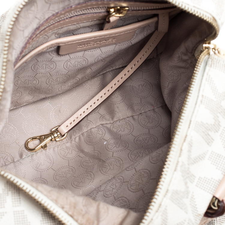 Pre Owned MICHAEL Michael Kors Ivory/Beige Signature Coated Canvas Grayson Satchel