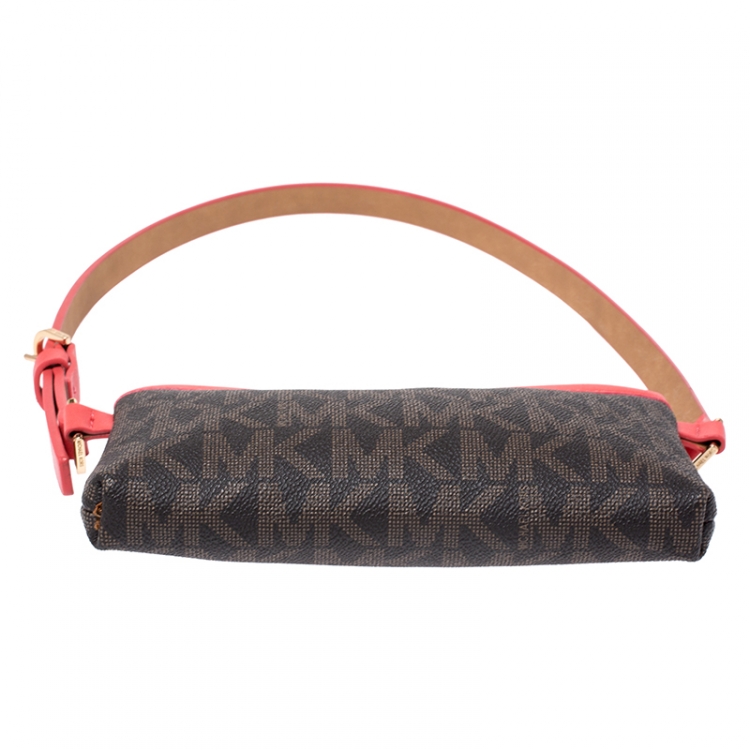 Pre Owned MICHAEL Michael Kors Brown/Red Signature Coated Canvas and Leather Belt Bag