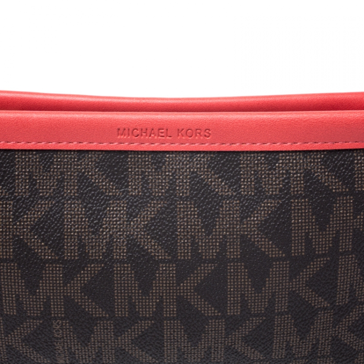 Pre Owned MICHAEL Michael Kors Brown/Red Signature Coated Canvas and Leather Belt Bag