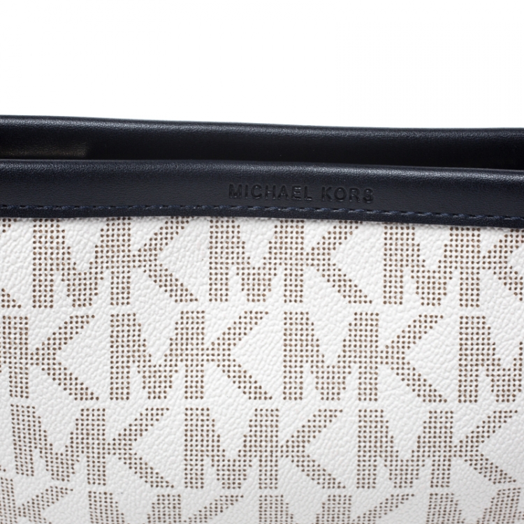 Pre Owned MICHAEL Michael Kors White/Black Signature Coated Canvas and Leather Belt Bag