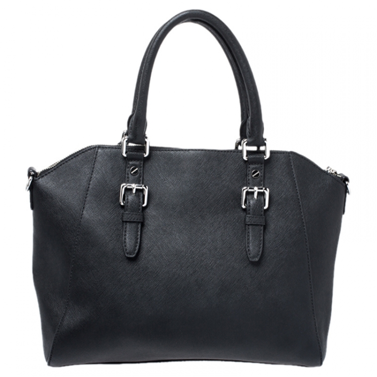 Pre Owned Michael Michael Kors Black Leather Large Ciara Zip Tote 