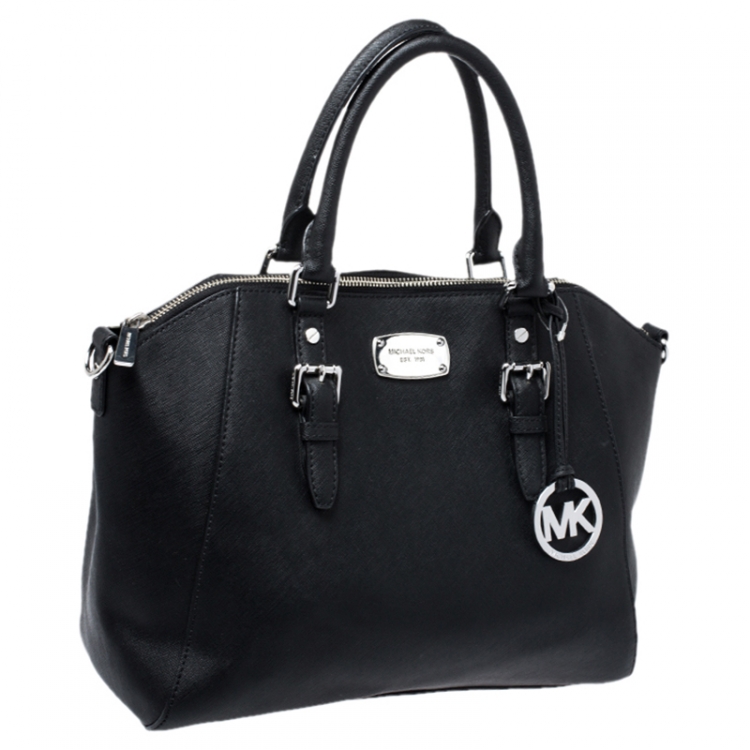 Pre Owned Michael Michael Kors Black Leather Large Ciara Zip Tote 