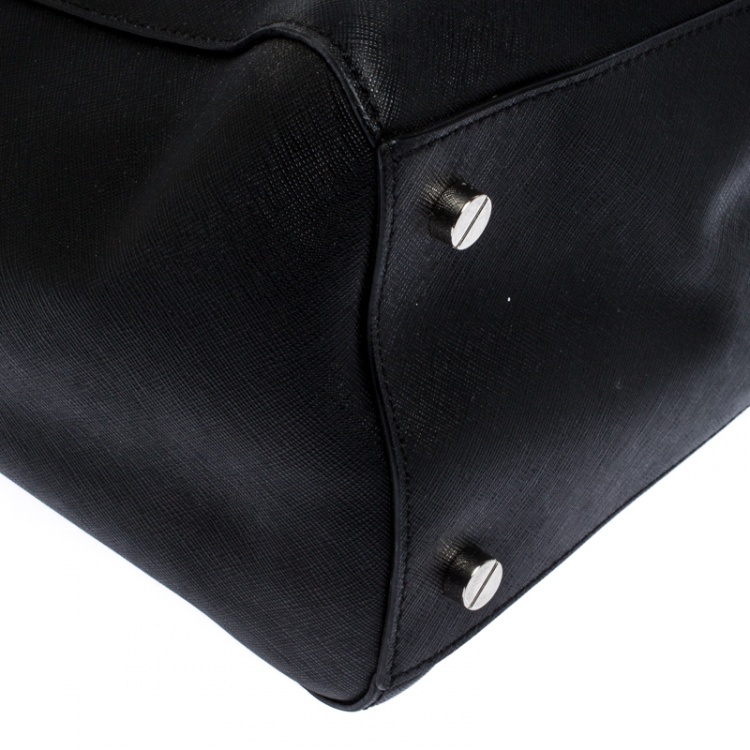 Pre Owned Michael Michael Kors Black Leather Large Ciara Zip Tote 