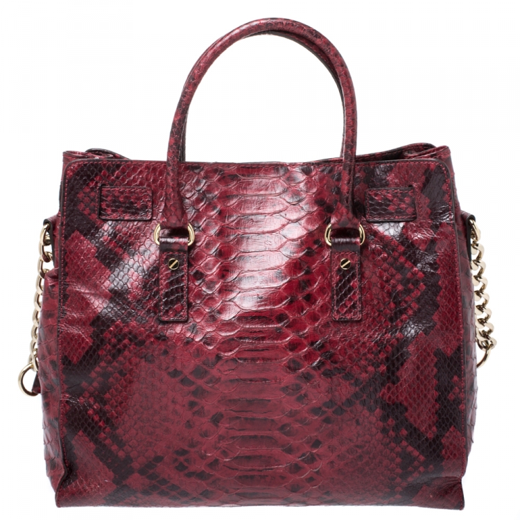 Pre Owned MICHAEL Michael Kors Red/Black Python Embossed Leather Hamilton tote 