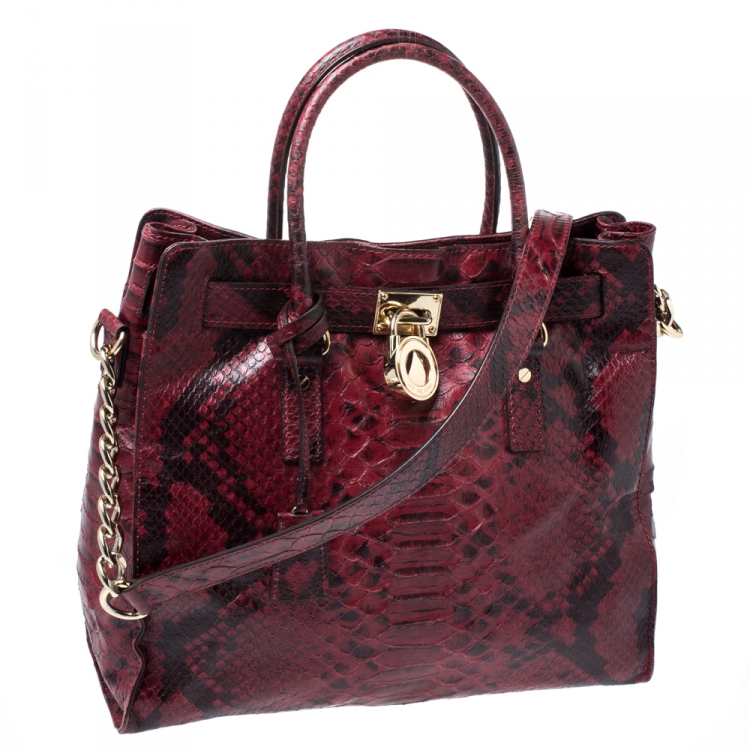 Pre Owned MICHAEL Michael Kors Red/Black Python Embossed Leather Hamilton tote 