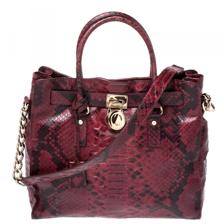 Pre Owned MICHAEL Michael Kors Red/Black Python Embossed Leather Hamilton tote 