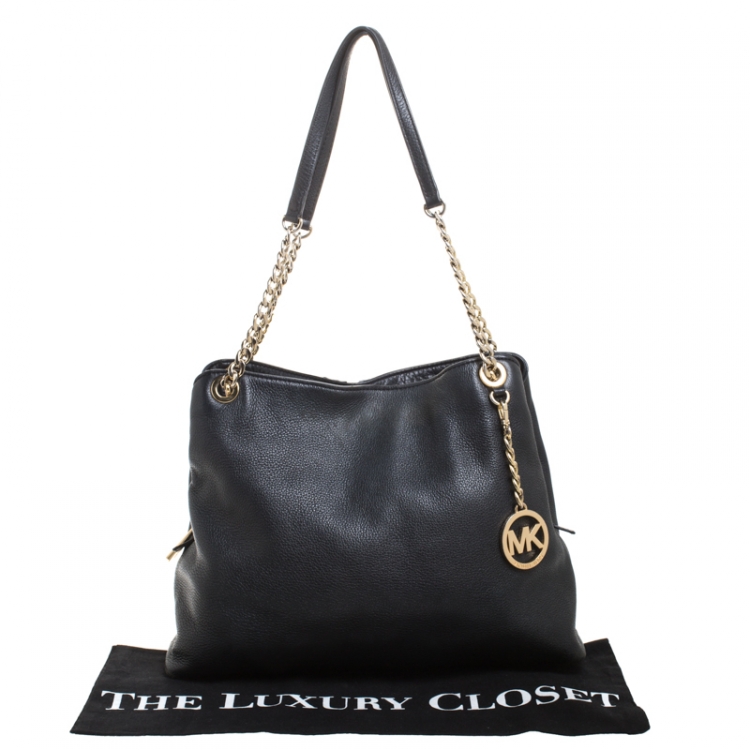 Pre Owned MICHAEL Michael Kors Black Leather Jet Set Chain Tote