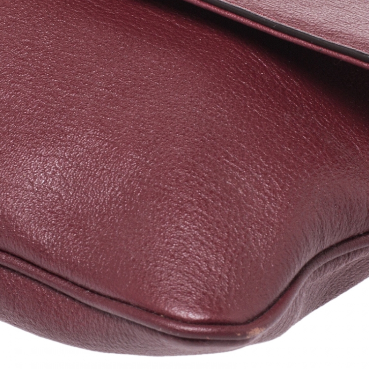 Pre Owned MICHAEL Michael Kors Maroon Leather Turnlock Chain Shoulder Bag